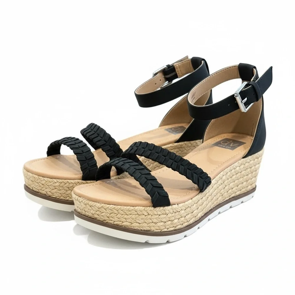 DV by Dolce Vita Biddy Espadrille Wedge Sandal Size 7 New In Box Black